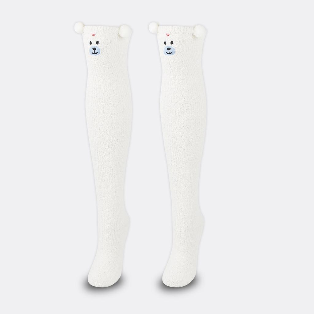 Ladies' Plush And Thick Coral Fleece Socks, Plush And Cute Warm Long Tube Socks, High Tube Knee High Socks, Cartoon Home Decor