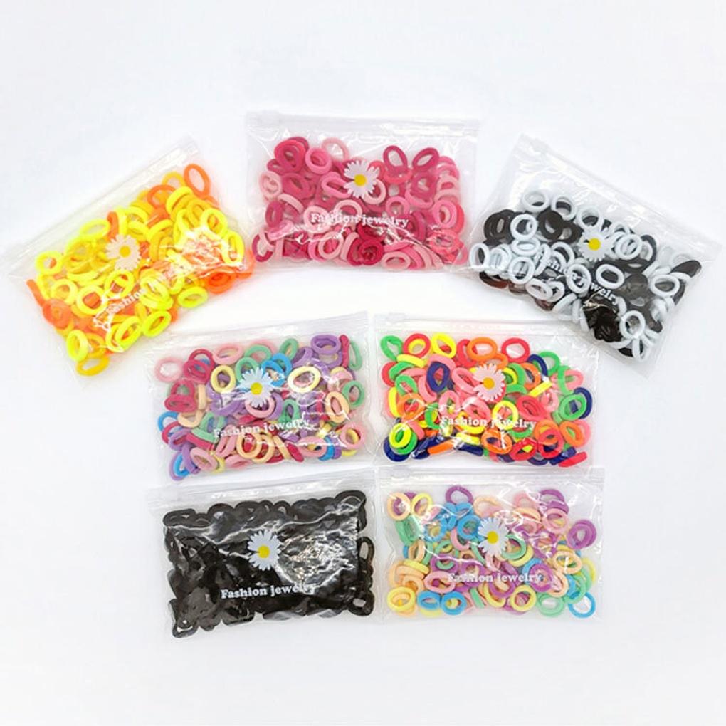 Women's Color Mix Hair Bands, Hair Rings, Set of 100