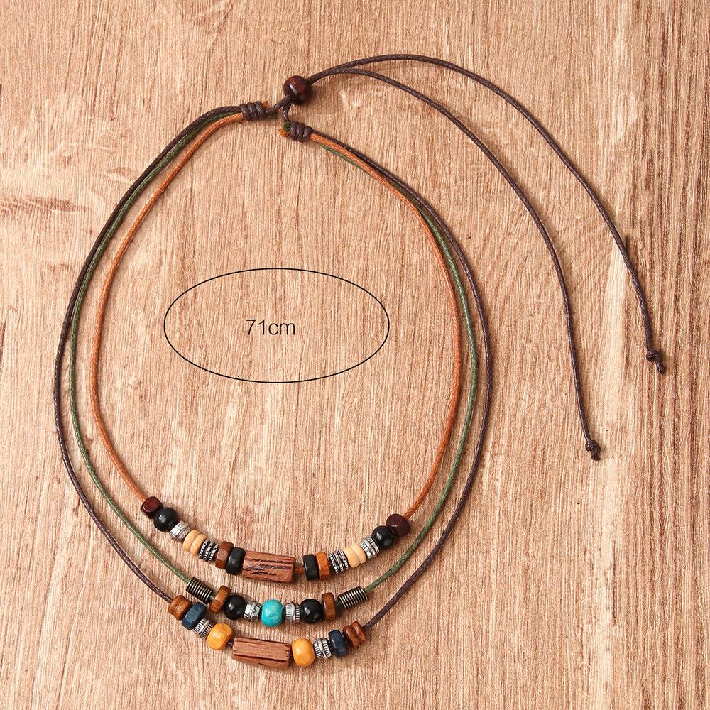 Bohemian Multi-Layer Wooden Bead Necklace: Versatile Ethnic Style Choker