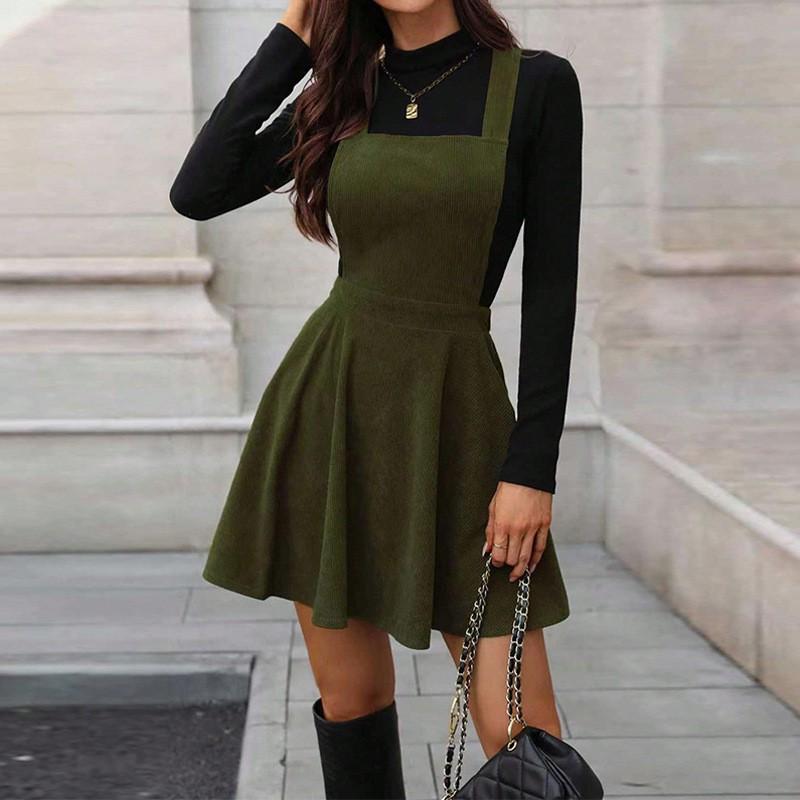 European American Temperament Dress Corduroy Strap Women S