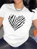 Women Zebra Print Heart Graphic T‑Shirt Short Sleeve Animal Print Top Durable Polyester Casual Daily Loungewear Outfit