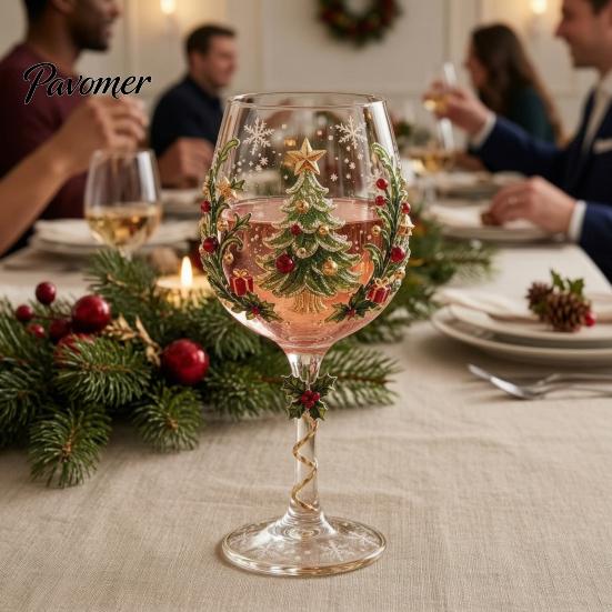 Dekoratives Glas für Zuhause Weihnachts-Stielglas, Schneemann/WeihnachtsmannKranz/Elch/WeihnachtsbaumHandbemalt, Elegantes Schneemann-Trinkglas Kreatives Stielglas