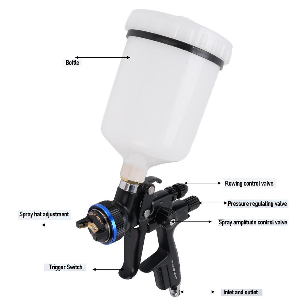 HVLP Air Spray Tool Comfortable Grip Multipurpose Uniform Spraying 1.3mm Nozzle Stainless Steel Paint Spray Tool for Furniture
