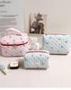 Korean version red cherry print quilted cosmetic bag striped three- versatile simple storage bag going out travel porta
