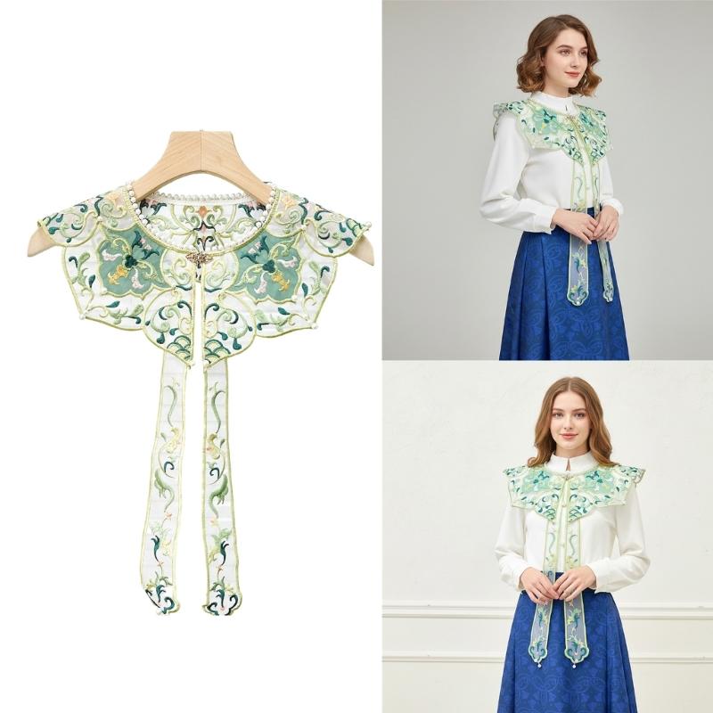 Traditional Chinese Embroidered Flower Cloud Collar with Tassels Polyester Comfortable for Cloth Accessory Cultural Wear