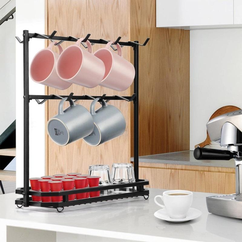 Elegant Countertops Coffee Cup Stand with 2 Tiers and 14 Hanging Hook for Mugs Kitchen or Teas/Coffee