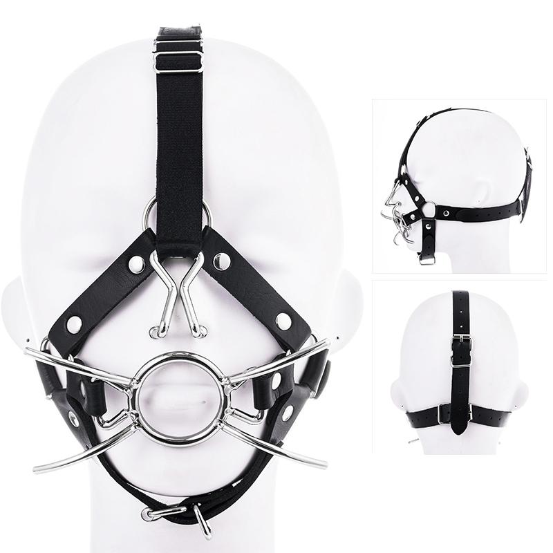 Bdsm Sex Toys PU Leather Slave Face Mouth Gag with Congestion Nose Hook Metal Ring for Woman Men Horse Harness SM