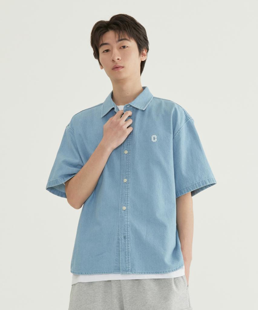 COVERNAT C Logo Denim Half Shirt Light Blue