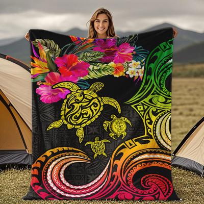Turtle and Hibiscus Pattern Blanket for Sofa Bed Travel Camping Living Room Office Conditioning Blanket for All Seasons Gifts