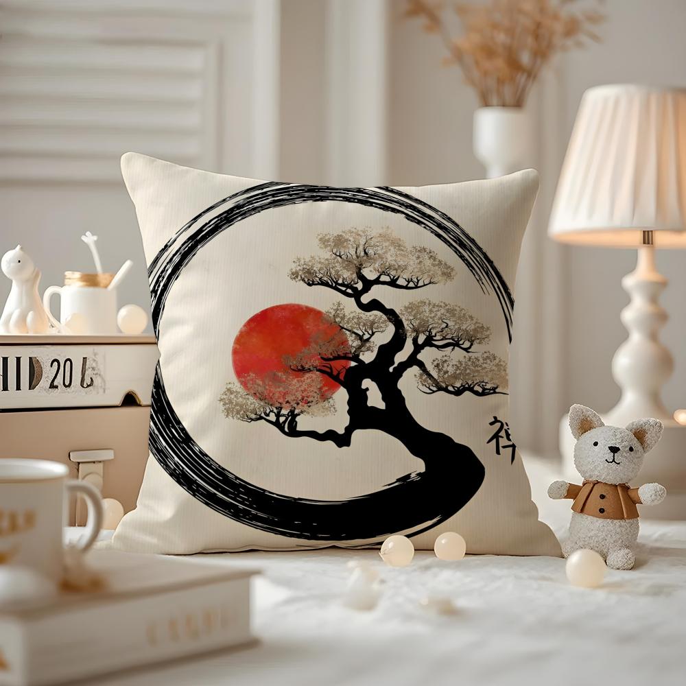 Chinese Ink Painting Style Cushion Cover Anti-dustmite Pillowcase Invisible Zipper Silky Short Plush Sofa Cushion Cover