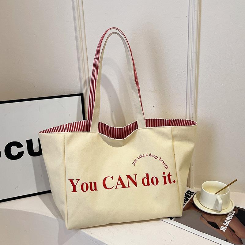 2025 New Colorful Reversible Canvas Tote Bag Striped Shoulder Bag