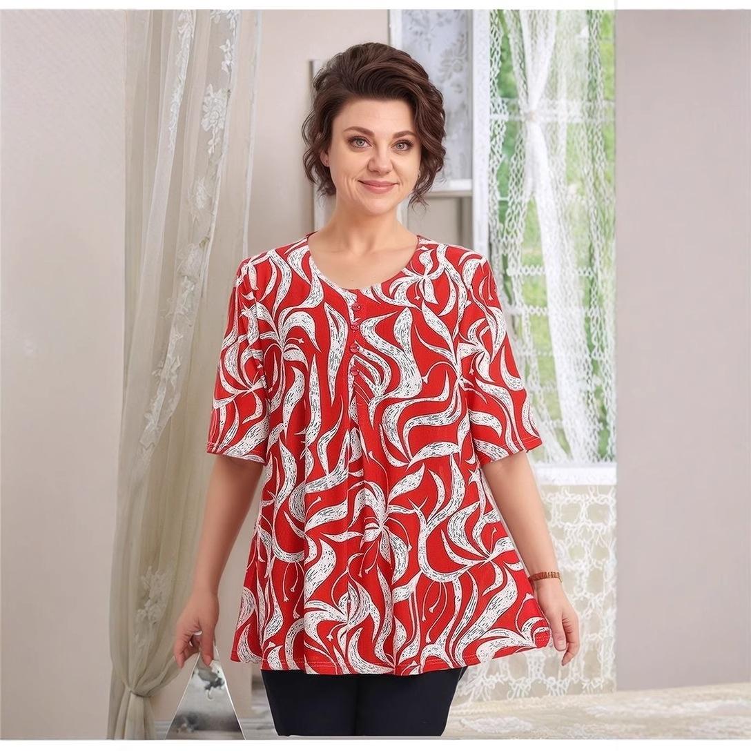 

2025 Plus Size European and American Printed Women s Top XL