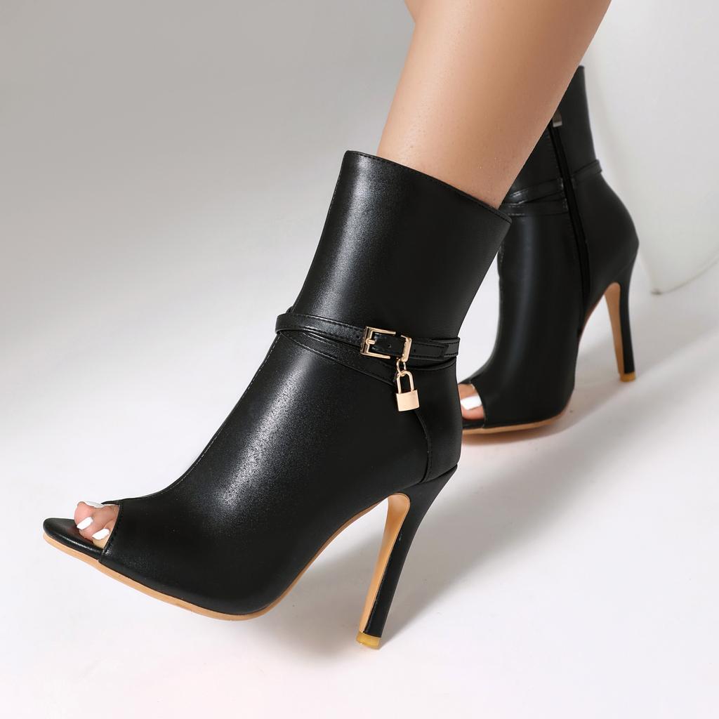 Damen Cool-Stiefel mit hohen Absätzen, sexy europäischer und amerikanischer Stil, Frühling und Sommer neu, dünne Absätze, große Größen, Peeptoes