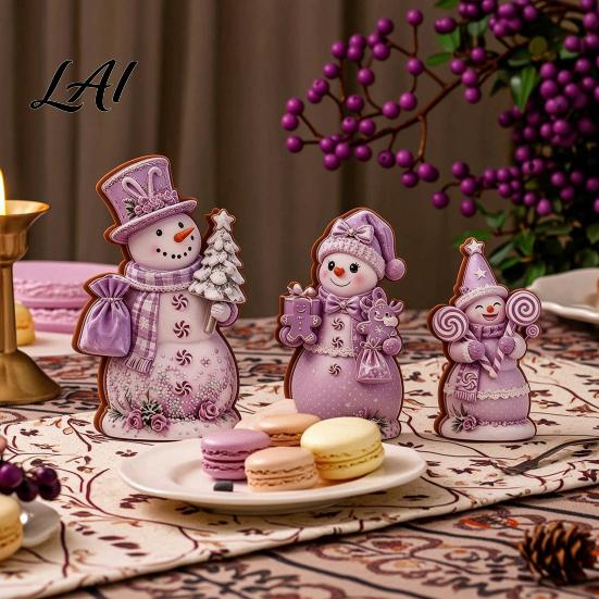Wooden Snowman Ornaments 3PCS Christmas Ornaments Decorative Cute Festive Figures Creative Seasonal High-definition Printing Crafts for Holiday