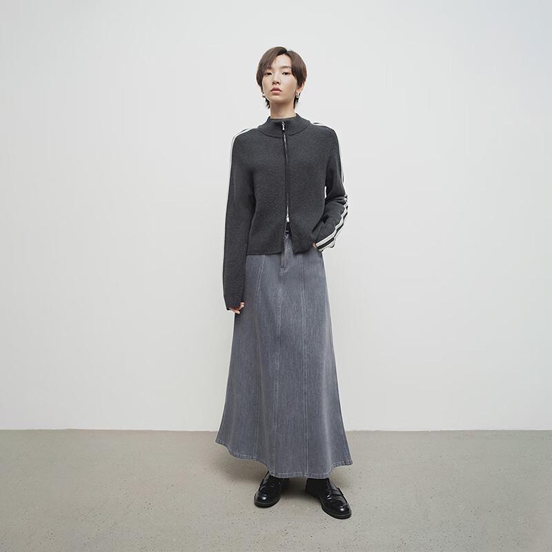 broadcast Women's Elegant Back Slit Mid-length Denim Skirt
