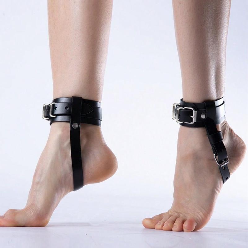 2Pcs Punk Women Adjustable Black Pu Leather Ankle Harness With Buckle Straps Gothic Foot Accessories For Cosplay Party