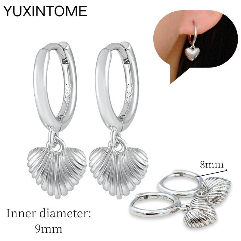 925 Sterling Silver Needle Vintage Square Round Pendant Earrings For Women Crystal Shell Geometric Earrings Fashion Jewelry