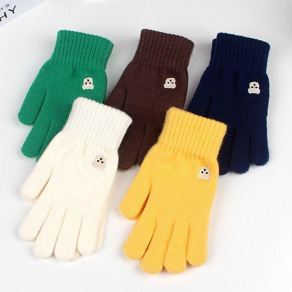 New Warm Winter Knitted Gloves Solid Color Bear Touch Screen Gloves Windproof Cycling Gloves Women