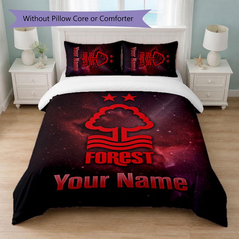 Nottingham Forest FC Custom Name Text Bedding Set 1 Duvet Cover+2 Pillowcases Soccer Logo Personalized Gift For Special Occasion Bedroom Decor