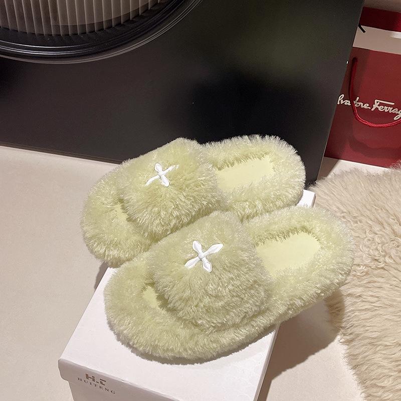 

Интернет-знаменитость европейские толстоподошвенные пушистые тапочки женские осенне-зимние 2025 новые модные домашние универсальные 40 зелёный