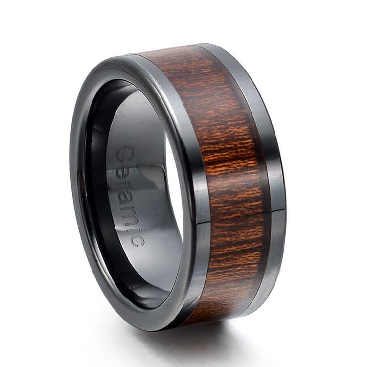 Titanium Steel Wooden Grain Ring With Resin Coating For Men And Women Fashion Jewelry