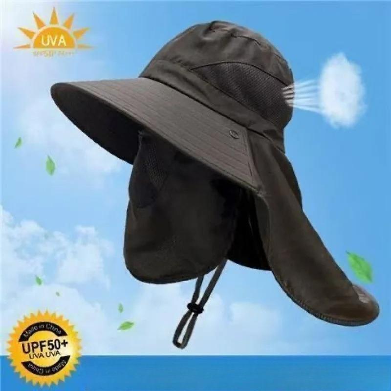 Summer Outdoor Fishing Caps Men Wide Brim UV Protective Mask Thin Casual Hats Sports Climbing Sun Hats