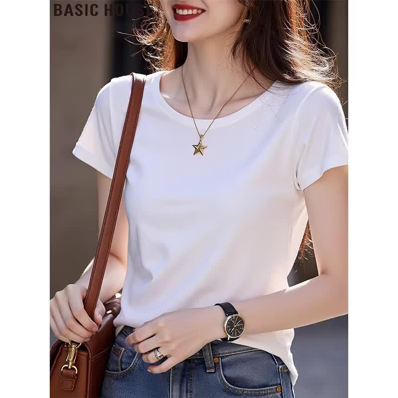 Basic House Women s Pure Cotton Short Sleeve T-shirt One Size
