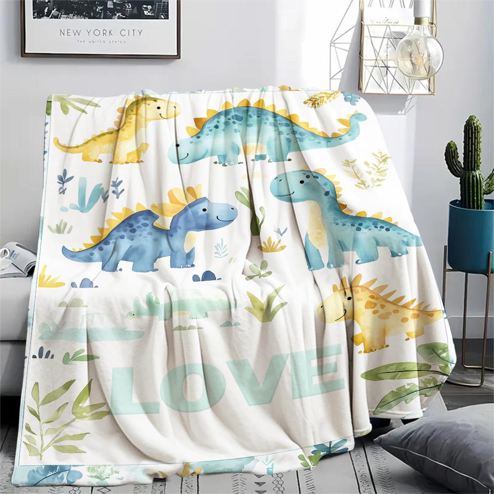 Dinosaur Dog Black Cat Print Flannel Blanket,High quality Comfortable for All Seasons,Home Decor,Warmth and Comfort,Perfect for Christmas Gifts