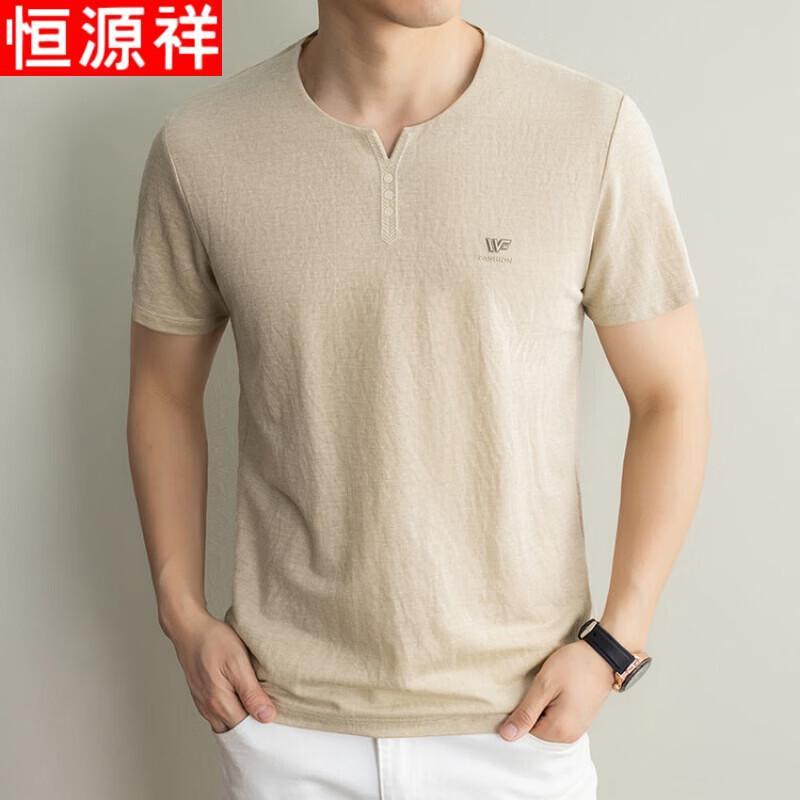 Hengyuanxiang Men s V-Neck Linen Blend Short Sleeve T-Shirt 4XL
