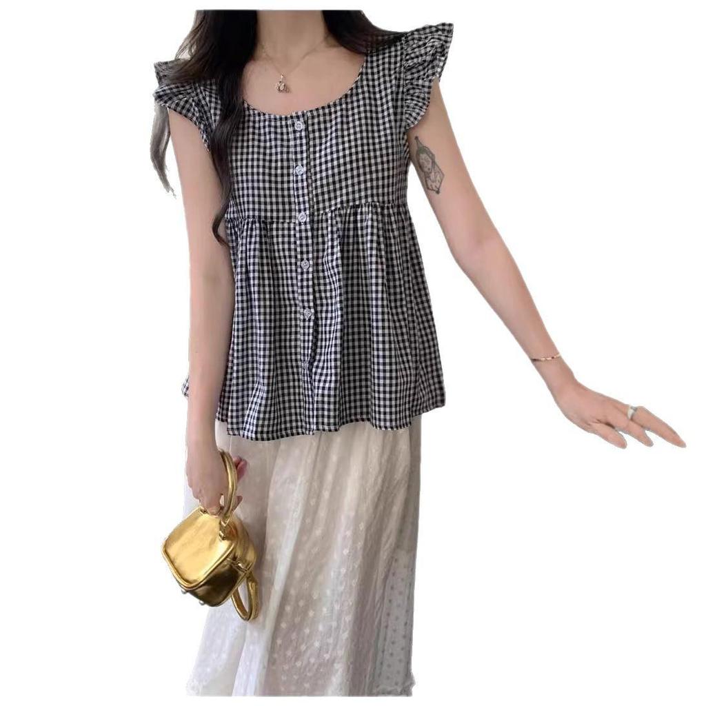 Women's Summer Plaid Loose-Fit Short-Sleeved Camisole Top