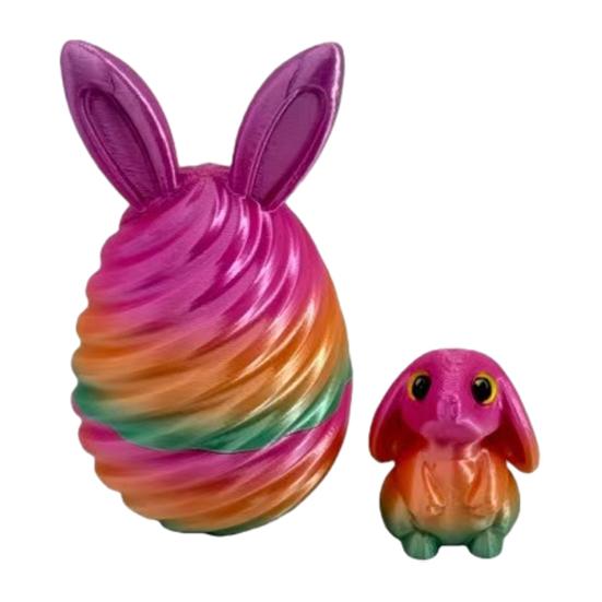3D Printed Easter Egg with Mini Bunny Inside Spiral Bunny Egg Fidget Toy for Home Office Decor Easter Basket Stuffers for Kids Adults
