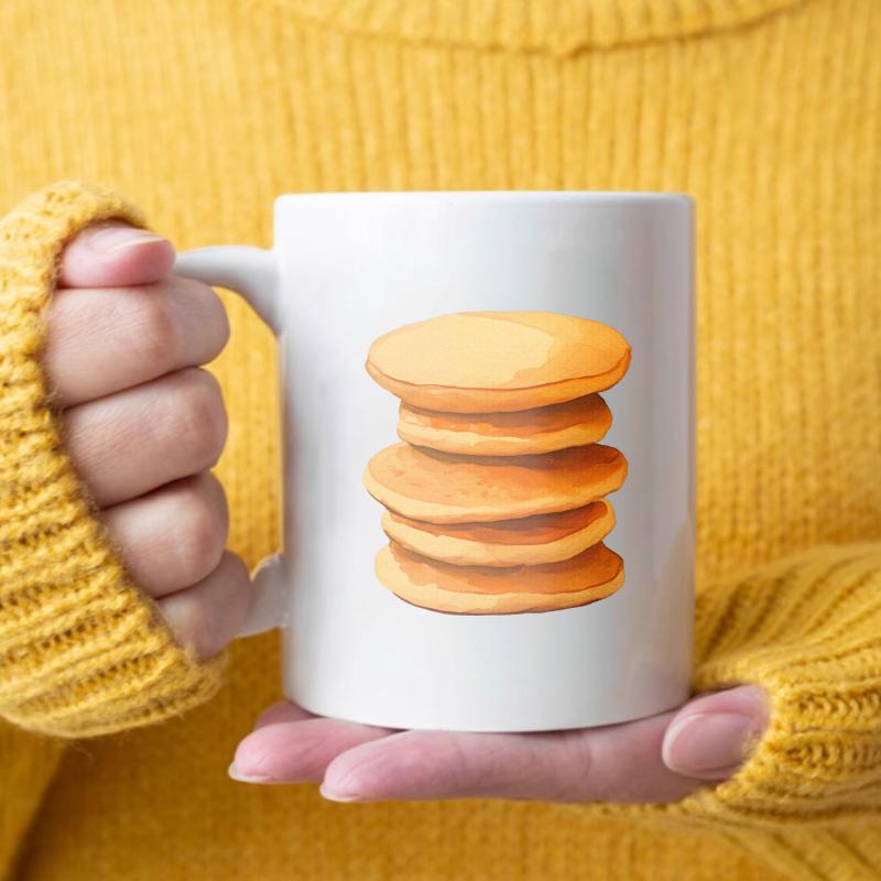 Ceramic coffee cup, white pancake stack design, suitable for breakfast and morning tea белый