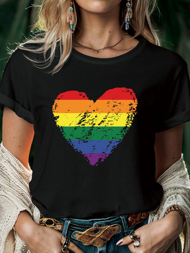 Pride Rainbow Stripe Heart Unisexs Tshirt Summer Fashion Short Sleeved Tshirt Printed Oneck Casual Tshirt Unisexs Clothing