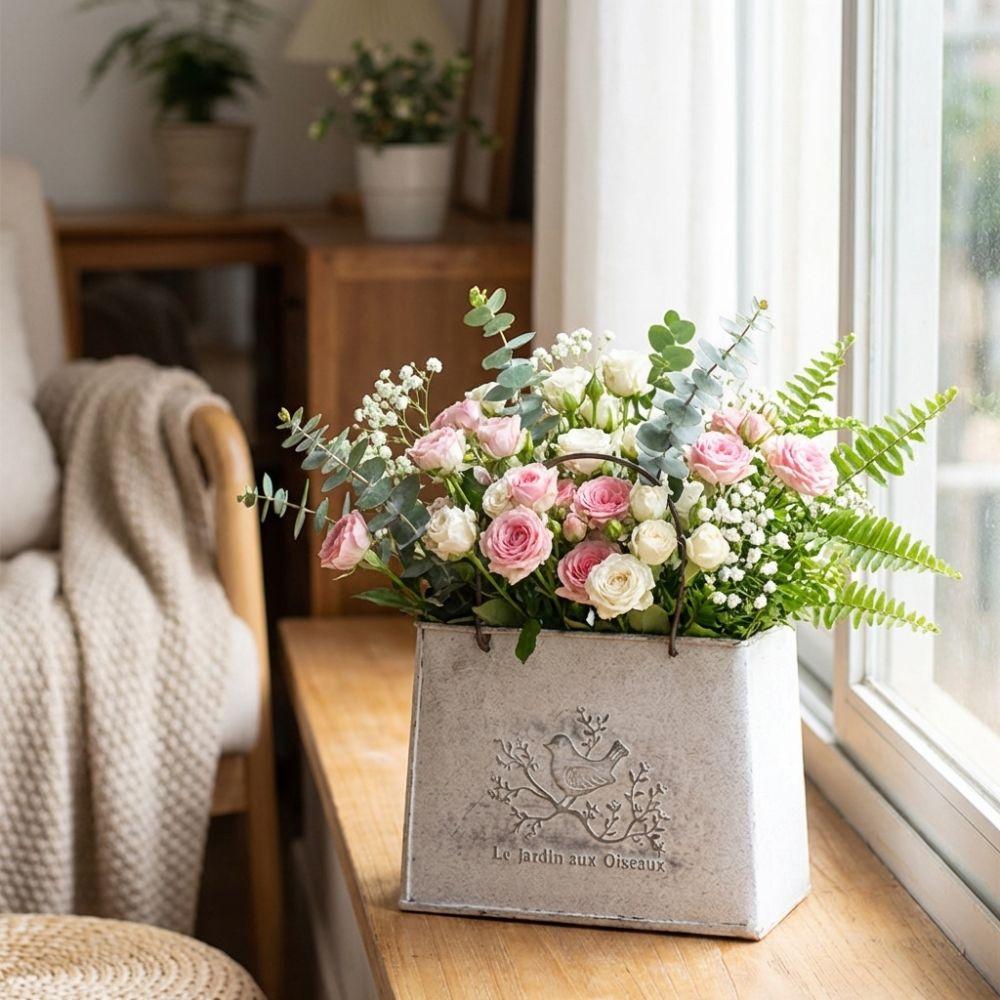 Vintage Distressed Handbag Flower Pot Wear-resistant Plant Bucket Metal Flower Basket Decorative Pot Flower Vase