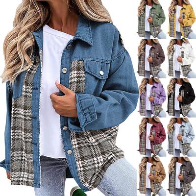 Damen Jeansjacke mit langen Ärmeln, Übergröße, Basic-Revers, Button-Down, kurze Jeansjacke, Trucker-Mantel