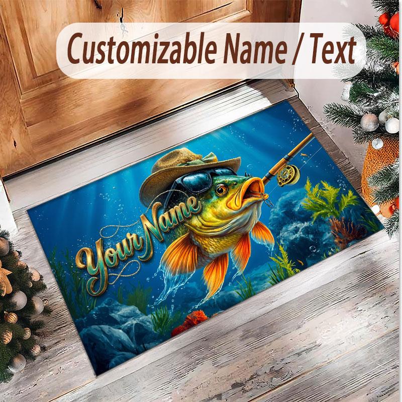 Fisch Meeres-Thema Weicher Kristall-Samt Teppich Benutzerdefinierter Name & Text Druck Rutschfester Boden Teppich für Schlafzimmer Wohnzimmer
