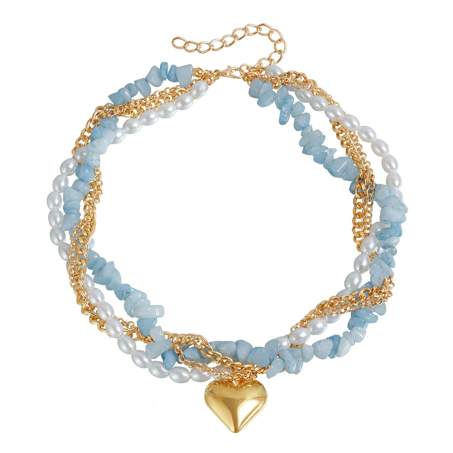 Wrapped exaggerated peach heart multi-layer necklace short cold sexy wind necklace