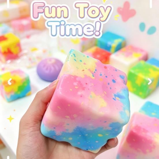 Cube Slow Rising Squeeze Toy, Maltose Texture Stress Relief Fidget, Soft Chewy Sensory Desk Decor with Gradient Tie-Dye, Portable Anxiety Relief Toy