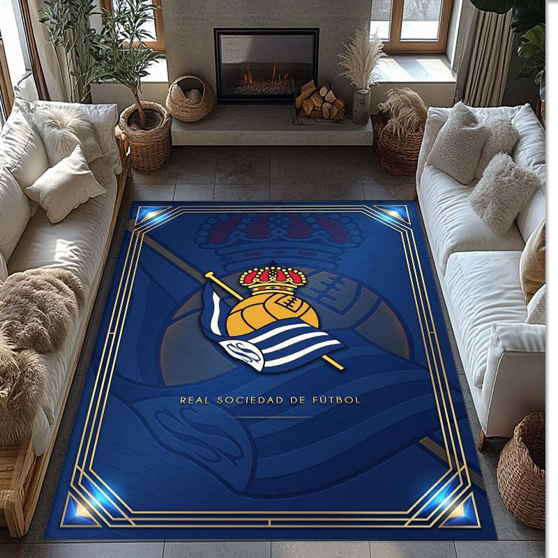 Real Sociedad FC Soccer Football Pattern Soft Area Rug Non Slip Indoor Floor Carpet Sports Decor Mat for Bedroom