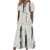 Women's V‑Neck Button Short Sleeve Midi Dress Loose Printed Casual Dress With Side Pockets