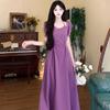 Elegant French Summer Plus Size Slimming Dress - Two-Piece Design with Waist-Cinched Long Skirt