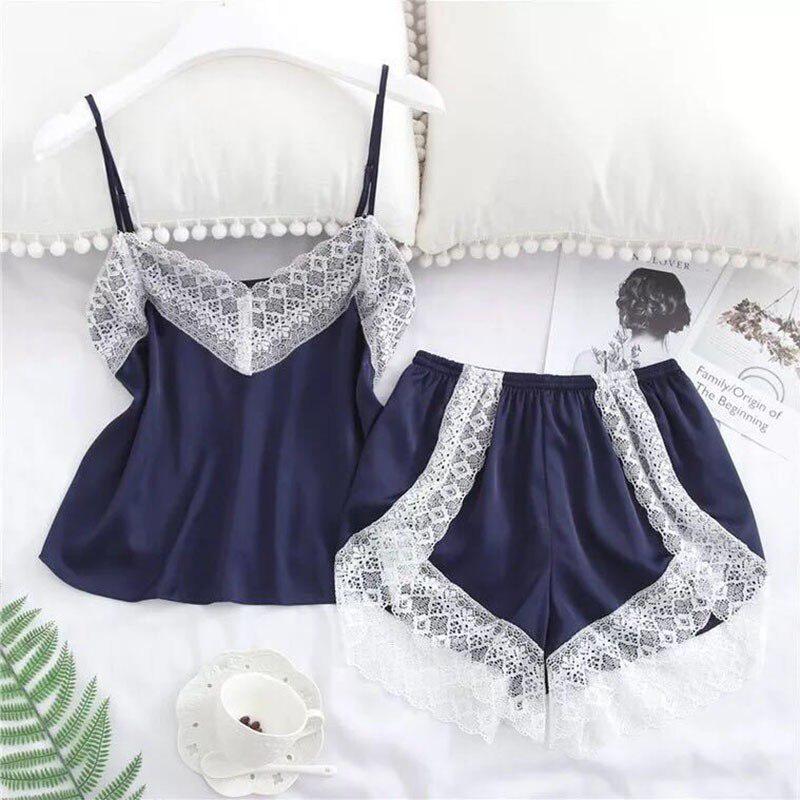 Women's Silk Satin Pajamas Set Sling Simulation Silk Pajamas Casual Wear M~XL