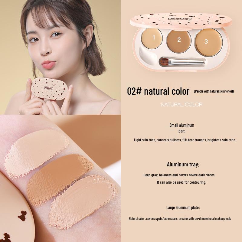 Трехцветная палитра консилеров NOVO: Кремовый консилер для лица для чистой, ровной кожи - Маскирует темные круги, несовершенства, акне и веснушки.