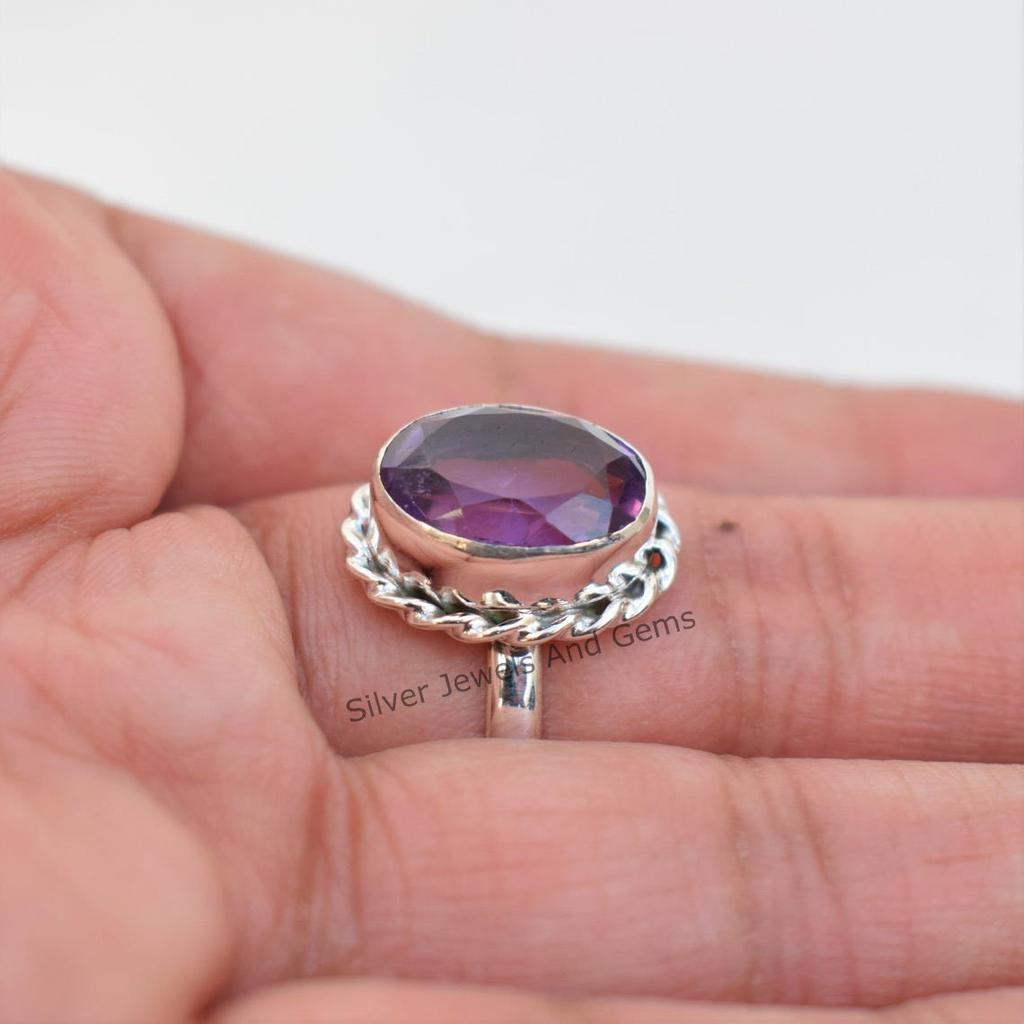 Natural Amethyst Ring, 925 Sterling Silver Ring, Oval Designer Ring, February Birthstone Promise Ring, Handmade Ring