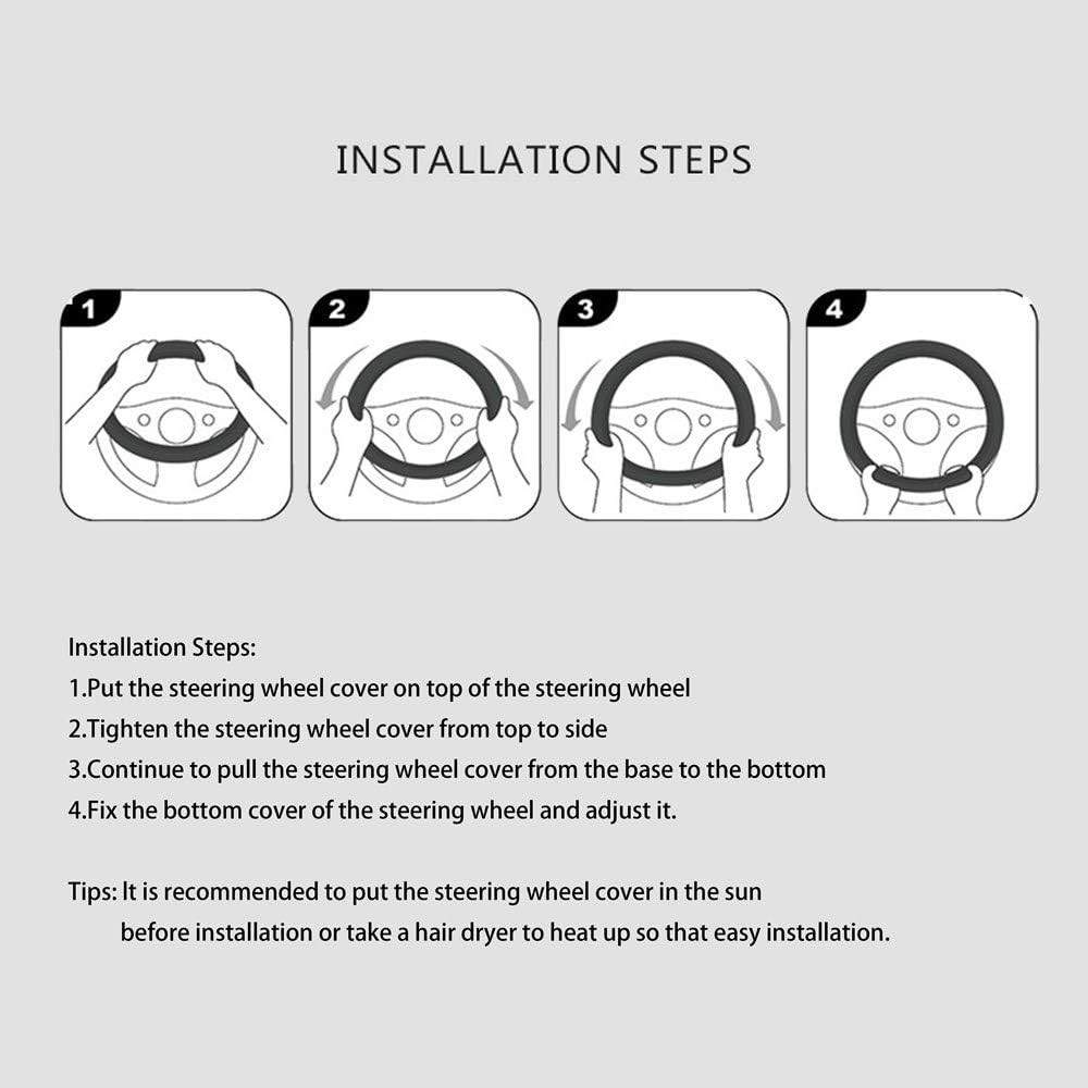 YOGURTCK Diamond Soft Leather Anti-Slip Steering Wheel Cover with Bling Bling Crystal Rhinestones, Universal 15 Inch for Women Girls, Fit Vehicles,