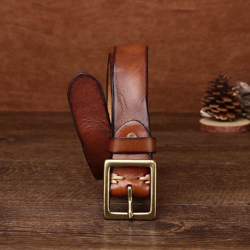 Belt Women's First Layer Cowhide Pin Buckle Retro Square Copper Buckle Versatile Casual Decorative Belt
