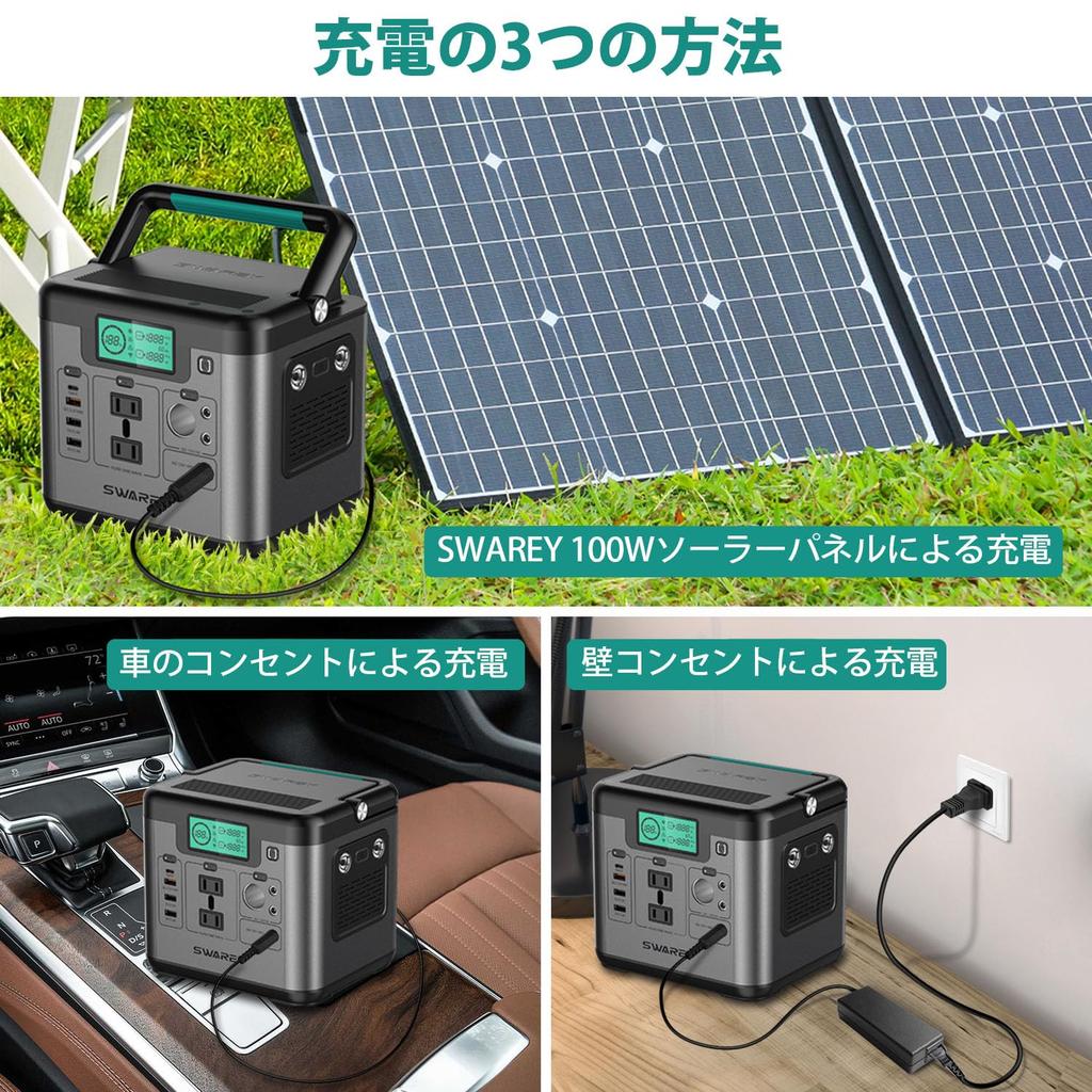 SWAREY Portable Power Station Long 500W Rated 1000W Pure Sine Wave AC for 3 Charging MPPT Solar Charging Input Portable Car Home Outdoor Power Outage