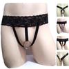 Men's Sexy Front Hole Thong Backless See-through Lace G-string Hollow Out Erotic Panties Solid Low Rise Underwear Gay Man Briefs