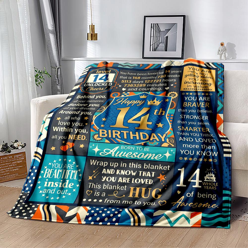 14th Birthday Celebration Blanket Soft & Cozy Great for Sofa Office Picnics Four Seasons Multipurpose Warmthful Decor Birthday Christmas Gift Blanket