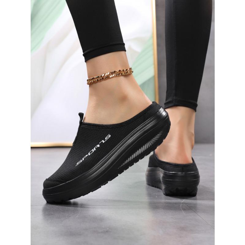 2025 New Lazy Net Shoes for Women's Casual Height-increasing Spring and Summer Breathable Single Fabric Shoes with Thick Soles and Half Slippers